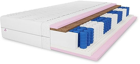 MARPUR 7 ZONEN Taschenfederkernmatratze Comfort 90X200 cm, Latex -Kokos Matratze Härtegrad H3/H4, Höhe ca. 20cm, Farbe: Aloe Vera, inkl. Bezug