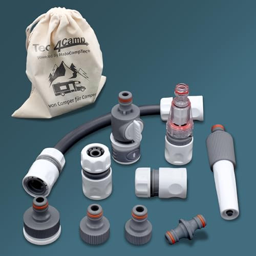 MaJoCompTec® CONNECT-30 Wohnmobil Wasserfilter Set | Caravan Wasser Einfüllstutzen Tankdeckel Zubehör | Schlauchverbinder kompatibel mit Gardena (Anschluss-Set mit Filter)