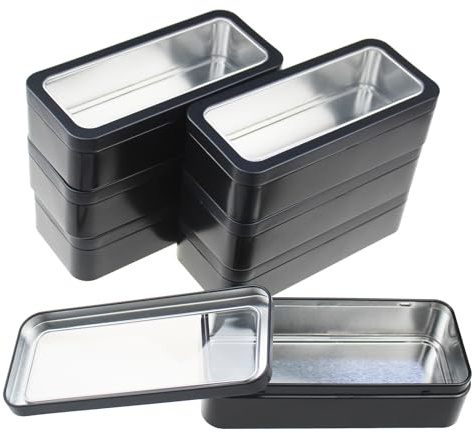 Goodma 7-teiliges Rechteck Metall Dosen Set mit Deckel, Schwarz | Mini Aufbewahrungsbehälter, 15 x 7 x 4 cm, Für Haus Küche, Büro und Schule