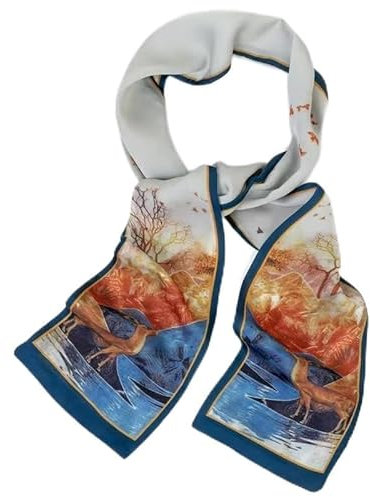KIZAMI 2 Stück Damen-Seidenschal für vier Jahreszeiten, luxuriöses Design, bedruckt, Damen-Satin, modischer glatter Schal, Krawattenschal, 145 x 15 cm