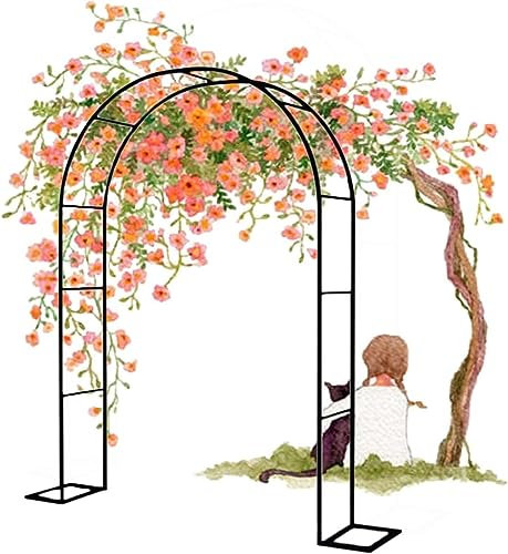 GueTTO Rosenbogen aus Metall Schwarz Verzinkt Hochzeitsbogen Rankhilfe Gartenbogen Rankgitter Rosen Bogen Edelstahl Rankbogen Hochzeit Torbogen,Einfache Montage, mit Sockel,W180*H220cm