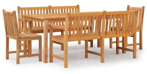 Makastle 5-TLG. Gartenmöbel Set Stühle mit Tisch, Garten Sitzgruppe für 4 Personen, Essgruppe Sitzgarnitur Gartengarnitur Garten Loungemöbel für Terrasse und Balkon, Massivholz Teak