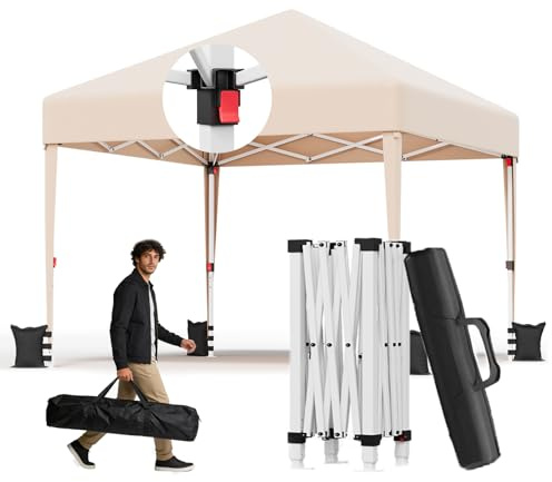 Devoko Carpa, 3x3 Impermeable Estable a Prueba de Frío, Plegable Ajustable en Altura, Tienda Plegable, Protección UV 50+, Bolsa de Transporte, Carpa Camping, Beige