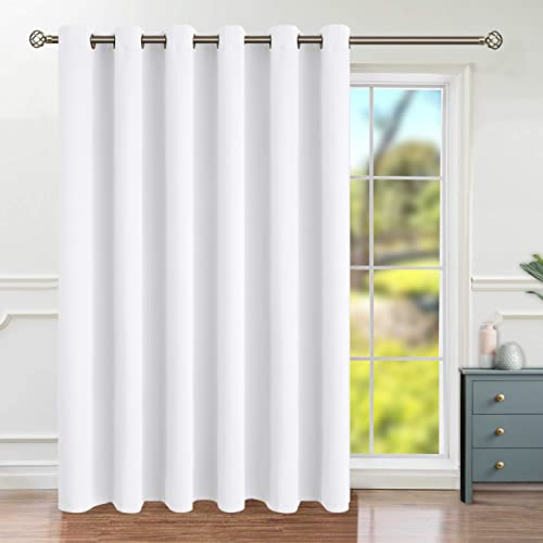 BGment Room Darkening Curtains for Living Room 84 Inches Long, Extra Wide Glass Sliding Door Curtains, Thick Thermal Insulated Privacy Drape, 1 Panel, Pure White, 120 Inch Wide
