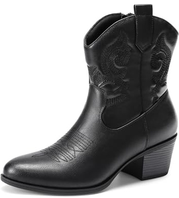 DREAM PAIRS Women's Block Heel Round Toe Ankle Boots | Latex insole, TPR outsole, Wedge heel, Classic style, 2.17 inch shaft, Side zipper