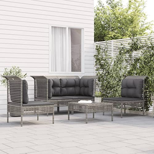 ShCuShan 5-TLG. Garten-Lounge-Set mit Kissen TerassenmöBel AußEn Garten-Essgruppe Mit Kissen GartenmöBel Sitzgruppe Lounge MöBel Grau Poly Rattan