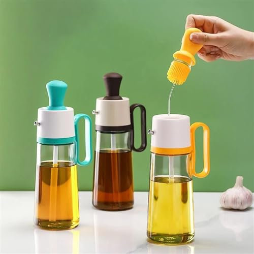 Taygate aceitera y vinagrera Botella dispensadora de Aceite 2 en 1 con diseño de Cepillo, práctico condimento líquido, Botella de Gran Capacidad, Suministros de Cocina multifunción(Yellow)