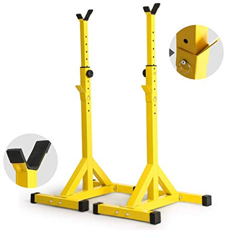 KOOFUR Hantelbank, Trainingsbank, Heim-Fitnessstudio-Übungen, Krafttraining, Hantelständer, Geteilte Langhantelständer für den Haushalt, gelbe Gewichtheberbetten, professionelle