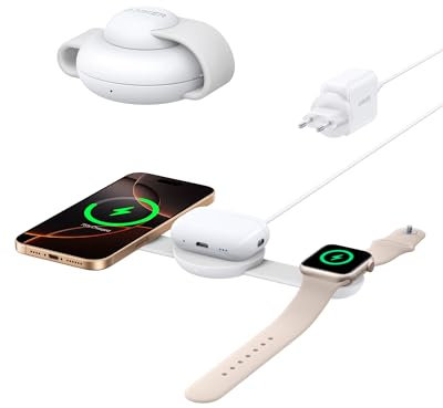 Anker MagGo 3-in-1 Kabellose Ladestation (mit EU/US/UK Stecker), MagSafe-Kompatibles Qi2-Zertifiziertes 15W Ladegerät, Faltbares Reise-Ladepad für iPhone 16/15, AirPods, Apple Watch (Keine Powerbank)