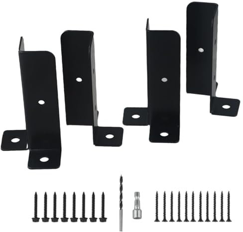 WAZUBC 4 Pcs Pergola Post Base Brackets, Adjustable Deck Post Anchor Base Brackets Fence Black Wood Post Brackets for Pavilion Deck Railing Support Deck Base Plate