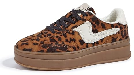 LUCKY STEP Sneakers Donna con Zeppa – Scarpe Chunky alla Moda, Scarpe Casual con Lacci, Comode per Camminare e Uso Quotidiano (Marrone/Leopardo, 9US-40EU-7UK)