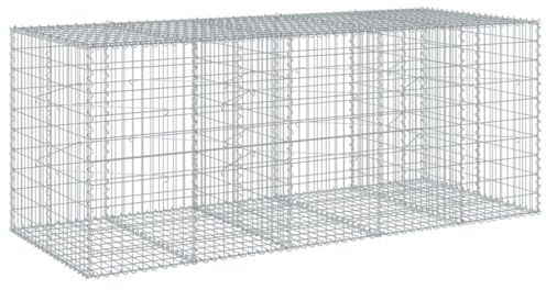 vidaXL Gabion Basket with Cover 250 x 100 x 100 cm in Galvanised Iron, Gabion Wall, Gabion Support Wall, Gabion Fence