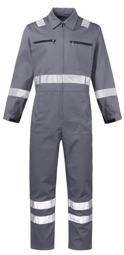 KTWOLEN Tuta da lavoro da uomo, riflettente, a maniche lunghe, da lavoro, grigio., m