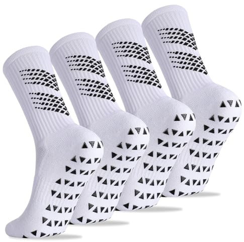 Zuimei 4 Pairs Men's Football Socks, Anti-Slip Ankle Soccer Socks Grippy Sock for Men Basketball Soccer Running Training, Size 6-9