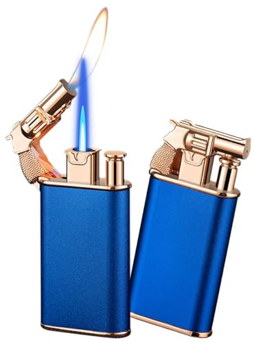 Dual Flame Jet Lighter - Windproof With Adjusting Tool, Cool Torch Design, Refillable Butane for Candle, BBQ, Kitchen, Camping (Gas Not Included) - Blue