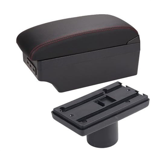 Caja reposabrazos Compatible con Seat para Ibiza 6j 6L 2012-2019 Caja de Almacenamiento para reposabrazos de Coche Organizador de Consola Central Portavasos USB Cenicero Piezas Interiores(A Red line)