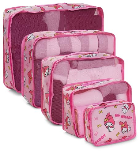 Sanrio Hello Kitty - Set di 5 cubi da imballaggio per valigie, accessori da viaggio, set organizer per valigie, Hello Kitty and Friends, My Melody, Kerromi, Kerropi, Badtz-Maru (My Melody)