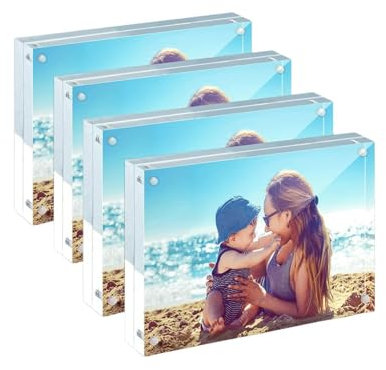 Supercap Acryl-Bilderrahmen, freistehend, doppelseitig, rahmenlos, transparent, magnetischer Acrylrahmen für Zuhause, Büro, Desktop-Display (5x7inch 4pcs)
