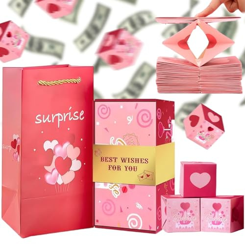 Überraschungs Geschenkbox Explosion für Geld, faltbare Explosions Geschenkbox mit 10 Bounce Box und Geschenktüte, Red Envelope Cash Geschenkbox kann in Geld für Geburtstags Weihnachtsgeschenke