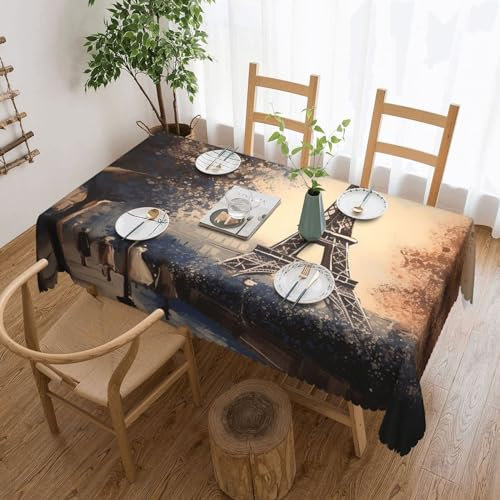 Tischdecke, romantisch, Motiv: Paris, Eiffelturm, rechteckig, wasserdicht, knitterfrei, Küchentischdecken, 137 x 183 cm, schmutzabweisend, dekorative Tischdecke für drinnen und draußen