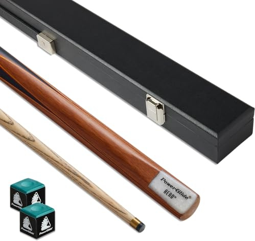 PowerGlide One 2-delad snooker pool eller biljardkö fodral & krita set | Aero | askträ kö, hårt fodral och grön krita | mässingsfog | full storlek 145 cm | 9,5 mm spets