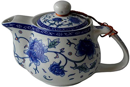 Yxhupot Tetera de porcelana azul y blanca de porcelana china de acero inoxidable con infusor de flores de 500 ml