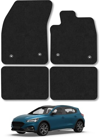 Ford Focus (2018+) [MK4] Car Mats Accessories Tailored Fit Carpet Floor Mats Non Slip Black Trim Full Coverage Compatible Accessory Front Rear Set Anti Slip Granulated Backing Hand-Finished Clips