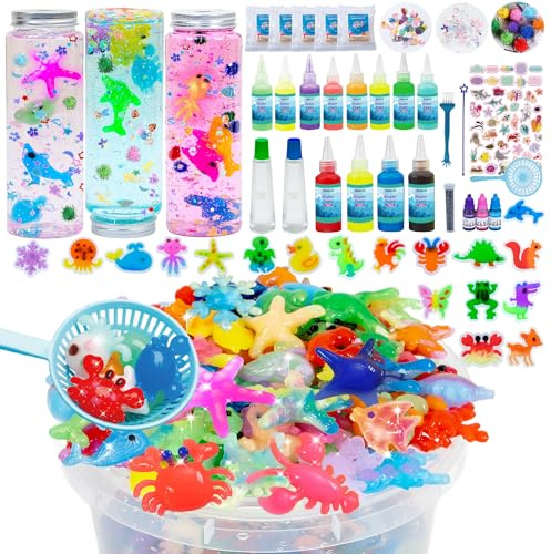 Craft Spot! Magic Water Elf Toy Kit, 3 Sensorikflaschen zum Selbermachen, Aqua Gelz Set mit 18 Formen, 100ml Gels, 5L Eimer, Muscheln, Glitzer, Pompons, Kreatives Geschenk für Kinder ab 4 5 6 7 Jahre