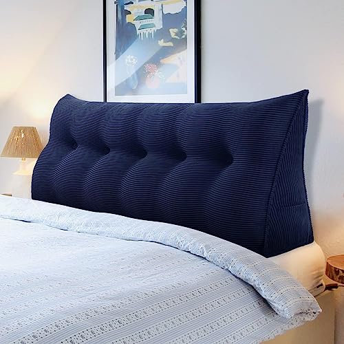 Keil-Kopfteil-Kissen-Set für Tagesbett, marineblau, dreieckig, Nackenrolle mit abnehmbarem Bezug, Keilkissen für Kopfteilstütze (120 x 50 x 20 cm)