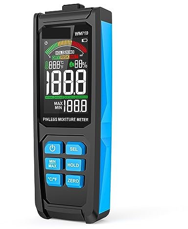 Misuratore di Umidità, Misuratore di umidità induttivo for legname in legno Igrometro non distruttivo Analogico a doppio display Umidità ambientale Rilevatore di umidità for legname per legna da arder