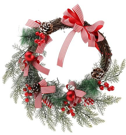 YiQinzcxg Handgefertigtes Holz Weihnachtskranz Mit Tinnekones Und Bögen Der Rebe Akzent Für Feste Home Decoration