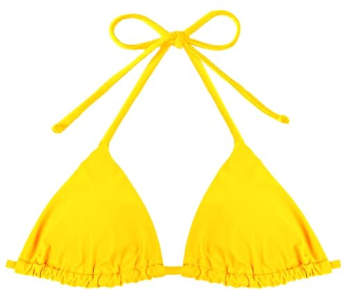Adigau Damen String Bademode Oberteile Sexy Bikini Top Triangel Bikinioberteil Rückenfreier Badeoberteil Push Up Badeanzug Top Swimsuit für Strand Schwimmbad Gelb M
