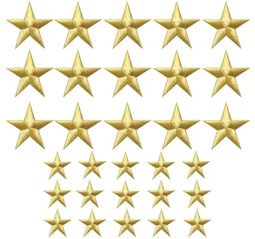 30 PCS Goldene Sterne Patches Zum Aufbügeln,3 cm Oder Aufnähen Stickapplikationen in Sternform Zum Verzieren Oder Reparieren Von Kleidung, Jacken, Hüten, Rucksäcken, Jeans, Taschen, DIY-Projekten