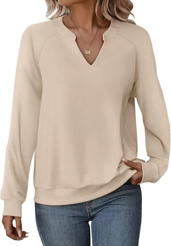 Cuptacc Sudaderas Mujer Casual Cuello V Otoño Cómodo Manga Larga Sueter | Elegante,Sin Capucha,Cuello en V,Moda,Básicas,Manga Larga,Clásica,Chic,Primavera