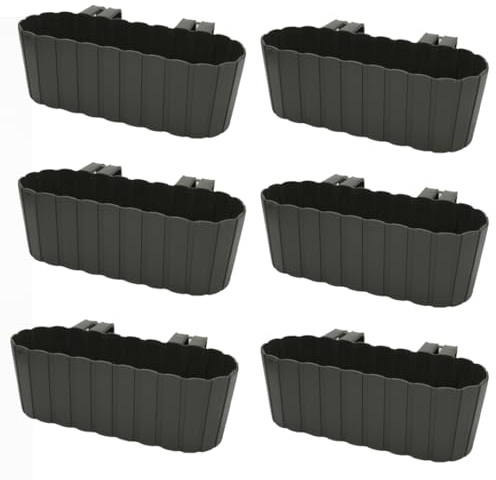 Planters Pride 6-Pack Urbo 38cm Recycled Plastic Window Flower Boxes, Grey | 5L Hanging Balcony Trough Planters with Hooks, Garden/Houseplant Pots | Indoor/Outdoor Weatherproof Fence Railing Planters