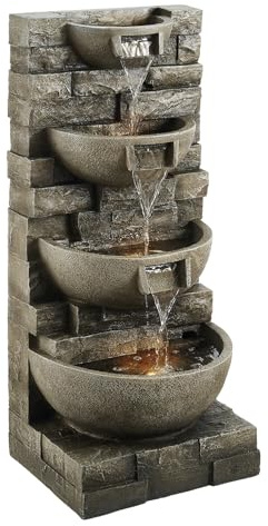 VEVOR Outdoor Water Fountain, 35.63 in Height Fountain and Waterfall, 4-Tier Floor Standing Cascading Fountains with LED Light and Pump, Block Stack Style, for Outdoor Indoor Garden, Patio & Backyard
