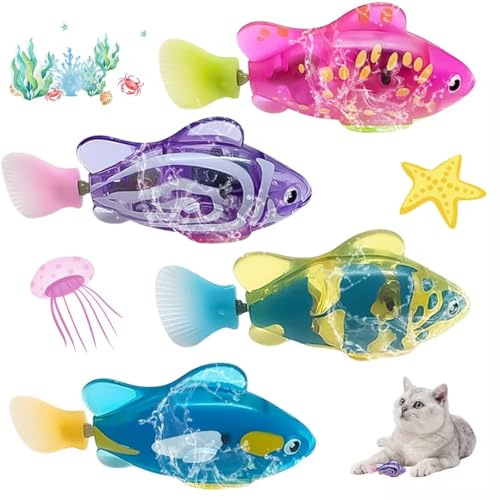 YISKY Roboter Fisch Badewanne, 4 Stück Elektrische Fische mit Leuchtende, Elektronischer Haustier Fisch, Künstliche Bewegliche Fische, Katze Interaktives Haustierspielzeug, für Kinder Pool