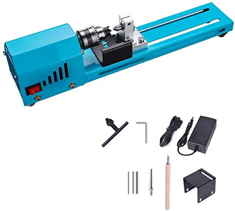 MRVAKDYDI Mini tornio per Legno, Mini tornio, lucidatrice for Perline, Trapano, Set di Utensili rotanti, 12 V-24 V CC, 150 W, 7 velocità, Lega di Alluminio Blu, Acciaio