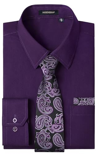 HISDERN Chemise Homme Manches Longues Chemise Homme Formelle avec Cravate Mariage Regular avec Poches Business Casual Slim Fit S-4XL