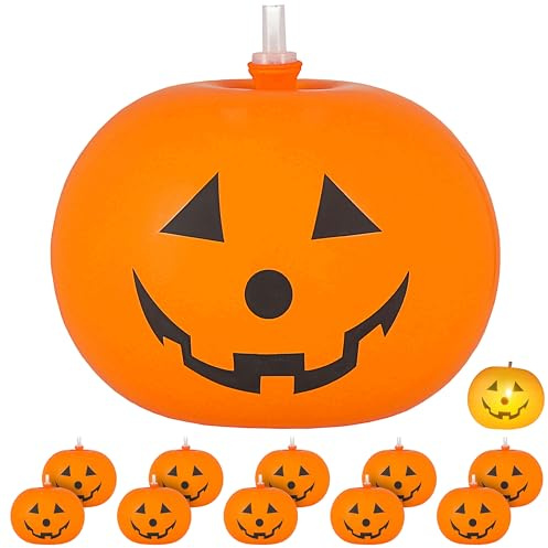 LED Luftballon Kürbis stehend 6x2er Set | Ø 20cm Latex orange schwarz | Ballon Halloweendekoration