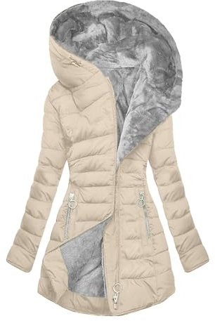 FUPODD Wintermantel Damen Mittellang Warm Gefüttert Steppmantel Mit Kapuze Winterjacke Elegant Daunenjacke Innenfutter Dicke Winterparka Zipper Outdoorjacke Winter Parka Jacke Frauen Winddicht
