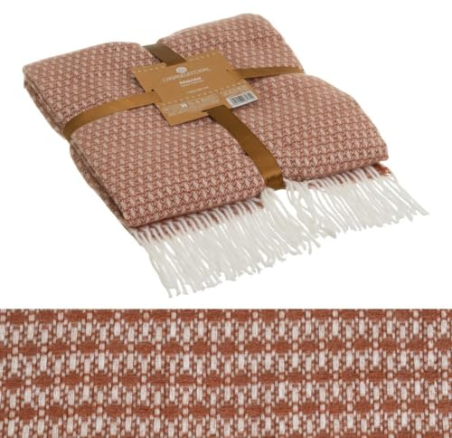 Manta color marrón terracota 100% poliéster con flecos de 130x160 cm | Tejido suave de 200 gr/m², ligera y muy decorativa. Perfecta para el sofá o la cama.