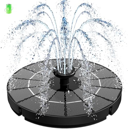 Solar Fountain Work On Cloudy Day, Yzert Solar Floating Fountain Pump with 2000mAh Battery Bird Bath Fountains, 7 Nozzle & 4 Fixer, Solar Powered Water Fountain for Bird Bath, Garden, Outdoor