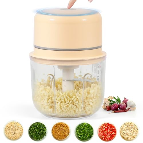 350ml Zwiebel Zerkleinerer,Zerkleinerer Elektrisch Mini Für Fleisch,Gemüse | Multizerkleinerer Elektrisch,3-Klingen-Kopf,Gemüse Zerkleinerer,Kleiner Mixer Für Babynahrung,Obs,Camping (Beige)