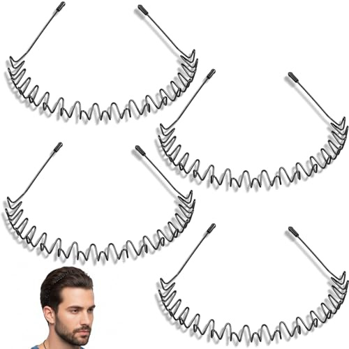 DOPENSPI 4 Stück Metall Haarband,Welle Schwarz Frühling Haarreifen Rutschfestes Elastisches Haarreifen 90er Multi-Stil Stirnband Zubehör mit Rutschfesten Unisex Haarbänder für Gesicht waschen Sports Y