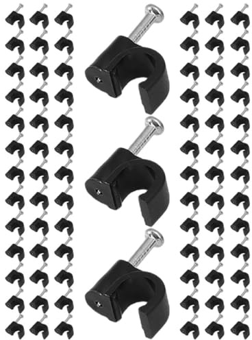 SEWOART 400 Pezzi Fermagli per Unghie Neri Chiodo, Clip per Fissaggio Cavi da 6mm, Graffette per Cavi Elettrici e Satellitari, Resistente Compressione, per Uso Esterno e Interno