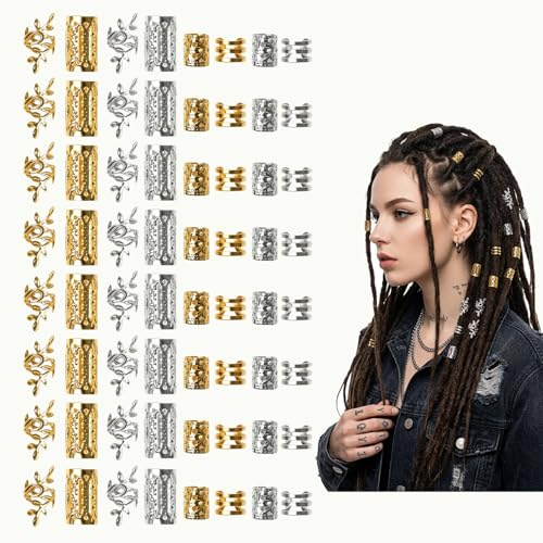 80Stück Mädchen Haarschmuck Gold Silber,Zöpfe Hair Accessories,Haar Dreadlocks Schmuck Haare Beads,Mittelalter Pirat Haarperlen zum Klipsen,für Kinder Damen Wikinger Piraten Haarschmuck Braids Zubehör