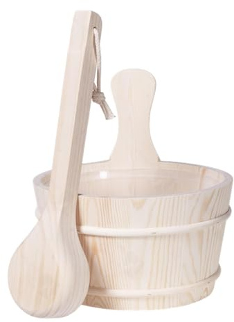 vreplrse Träbadtunna med bastu-kit. Njut av lyxig ångspa-tid med tillbehör. Utsökt textur. Passande plastinsats håller vatten men är nästan osynlig när den placeras i hinken. Kapacitet