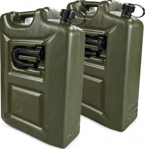 2x Benzinkanister 20L OLIVGRÜN Kunststoff Dieselkanister Reservekanister Kraftstoffkanister 20 Liter Kanister Wasserkanister für Benzin Diesel Wasser AdBlue 20-Liter-Kanister & Ausgießer Petrol Can, A