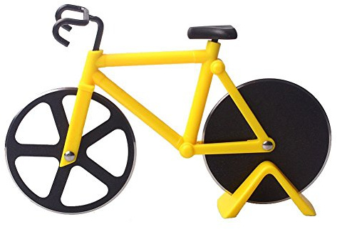 SUOSI Bicicletta Pizza Cutter Doppio in Acciaio Inox Bike Pizza taglierina di Rotella con Rivestimento Antiaderente Serveware Rotelle tagliapizza (Giallo)